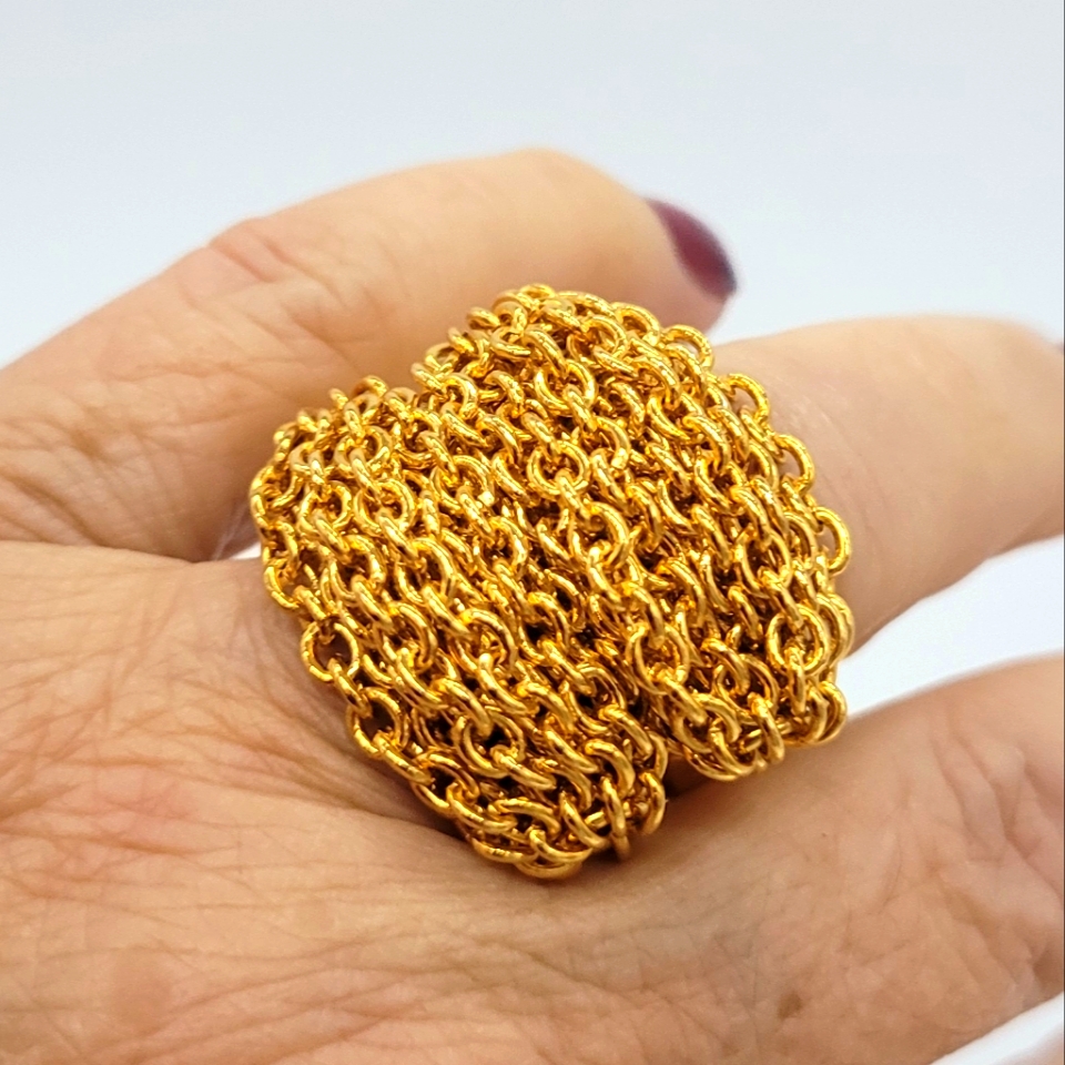 Vita Fede Catena 24k Rose Gold-Plated Chain Ring New 110$